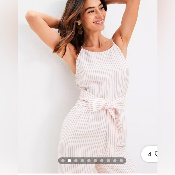 LOFT Linen Pink and White Striped Jumpsuit - Picture 3 of 12